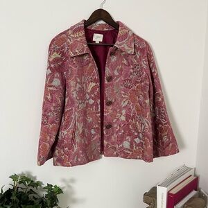 J.JILL Pink Floral Tapestry Retro Jewel Button Detail Classic Blazer Jacket